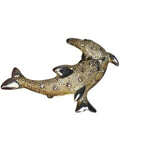 Vintage Gold & Silver-Tone Dolphin Brooch With Rhinestones